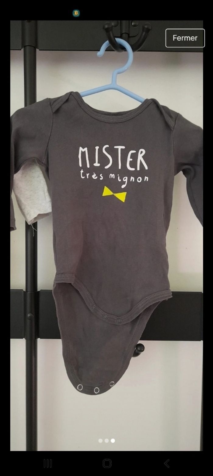 Lot de 2 bodies manches longues taille 9 Mois - photo numéro 3