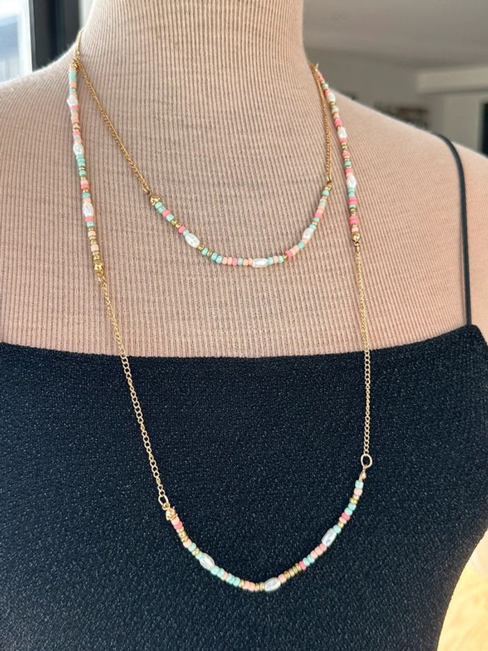 Collier sautoir multirang doré et perles - photo numéro 5