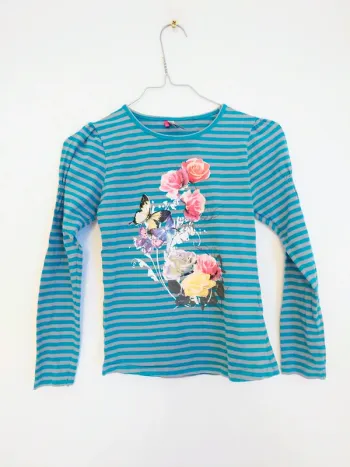 Haut rayé turquoise & gris à manches longues