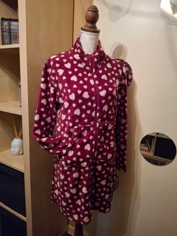 Robe de chambre pilou rouge bordeaux cœurs M