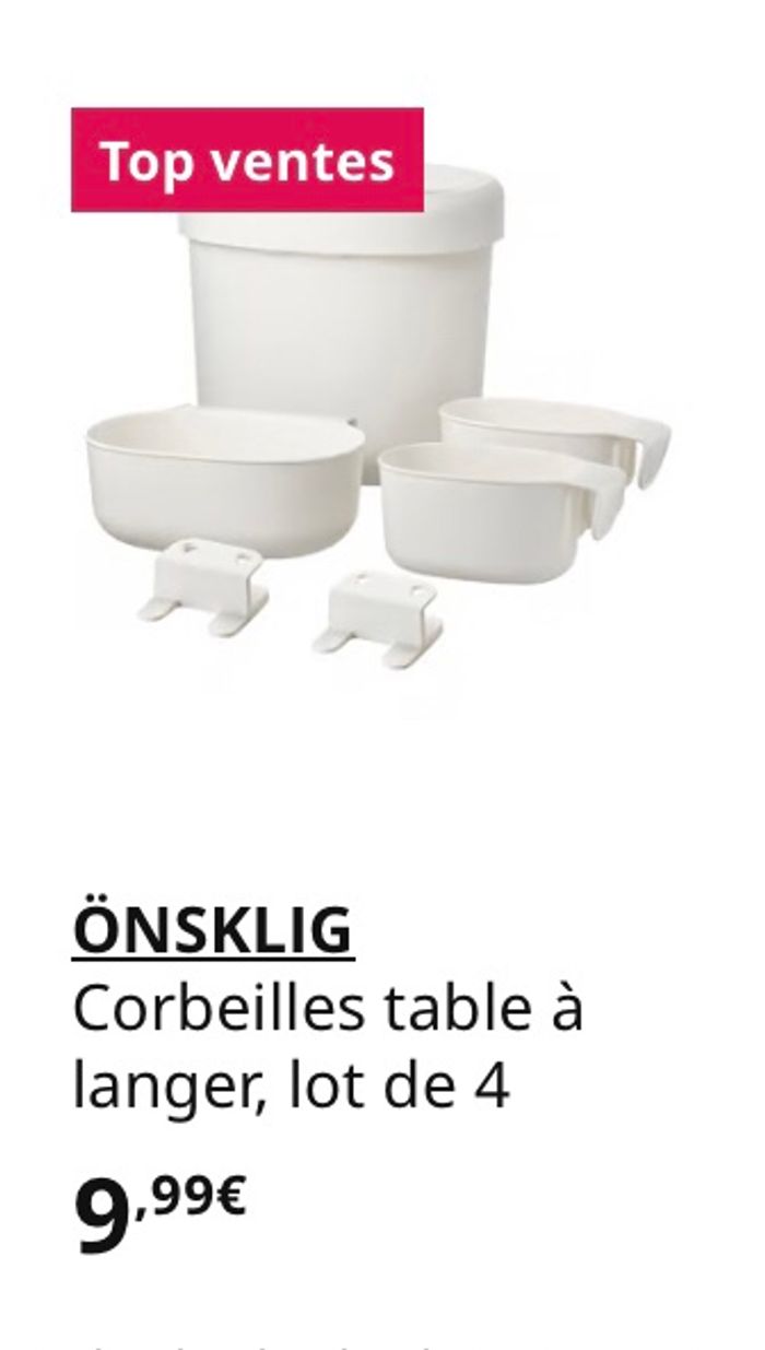Table à langer SNIGLAR + Matelas SKOTSÄM + Housse + Corbeilles ÖNSKLIG (lot de 4) + Rangement SKUB (6 pièces) – Excellent état - photo numéro 4