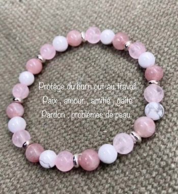 Bracelet howlite aventurine rose et quartz rose 17 cm , lithothérapie