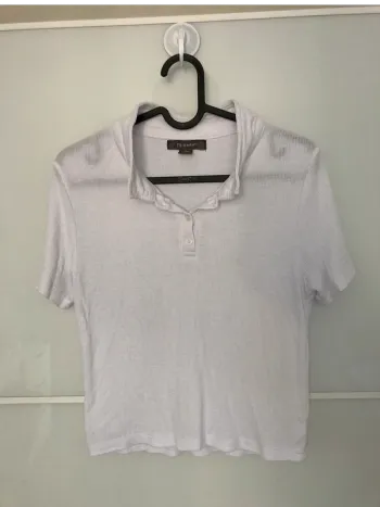 Polo crop top blanc côtelé