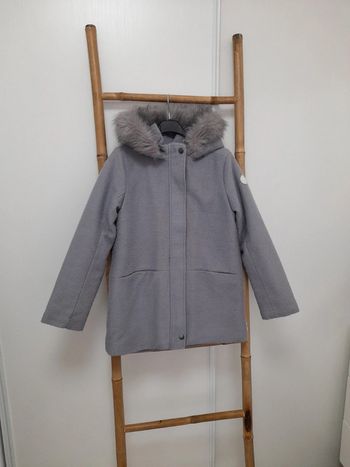 Joli manteau laine à capuche gris très chaud Okaïdi 12 ans