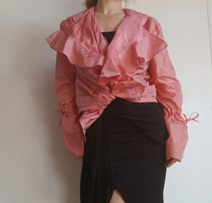 🩷 chemisier à volants rise satiné élégante vintage femme sexy raffiné t s M l - photo numéro 3