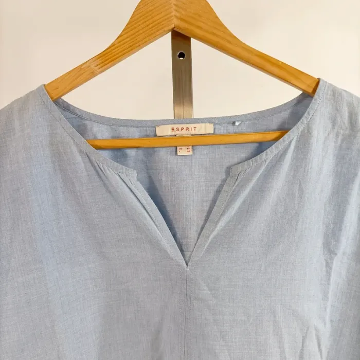 Blouse Esprit bleu clair col V manches retroussables 100 % coton taille 44 A1336 - photo numéro 2