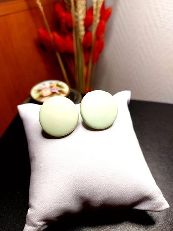 Magnifique paire de boucles d'oreilles vintage à clip verte pastel