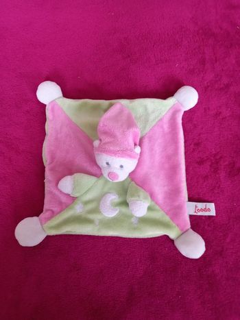 Doudou Ours rose vert et blanc Toodo