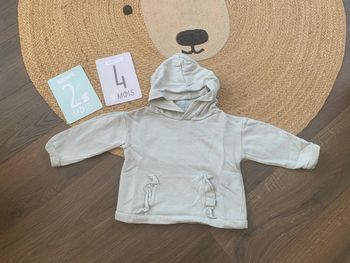 Sweat capuche molleton vert sauge Kiabi 24 mois 2 ans