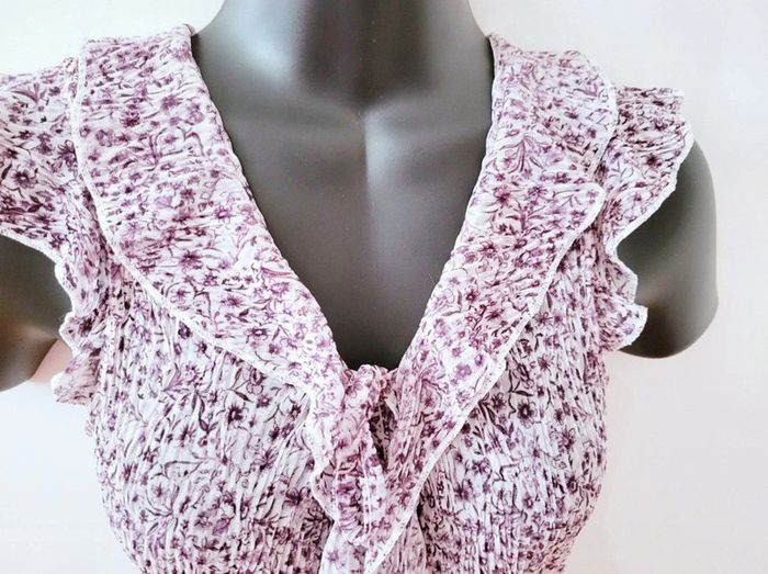 Tee shirt débardeur top haut violet lilas motifs fleur lolita taille M 38 froufrou - photo numéro 4