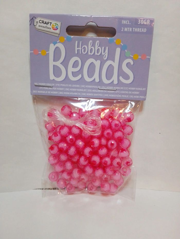 Perles de loisirs à facettes roses + fil