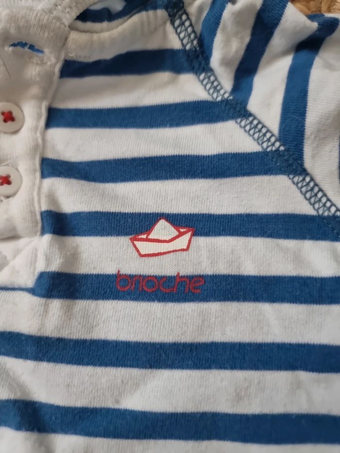 Combishort 6 mois rayé bleu et blanc brioche - photo numéro 2
