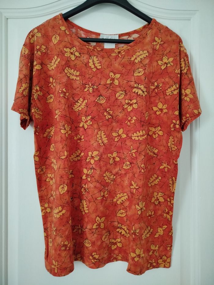 Tee shirt manches courtes à motif couleur orange - photo numéro 1