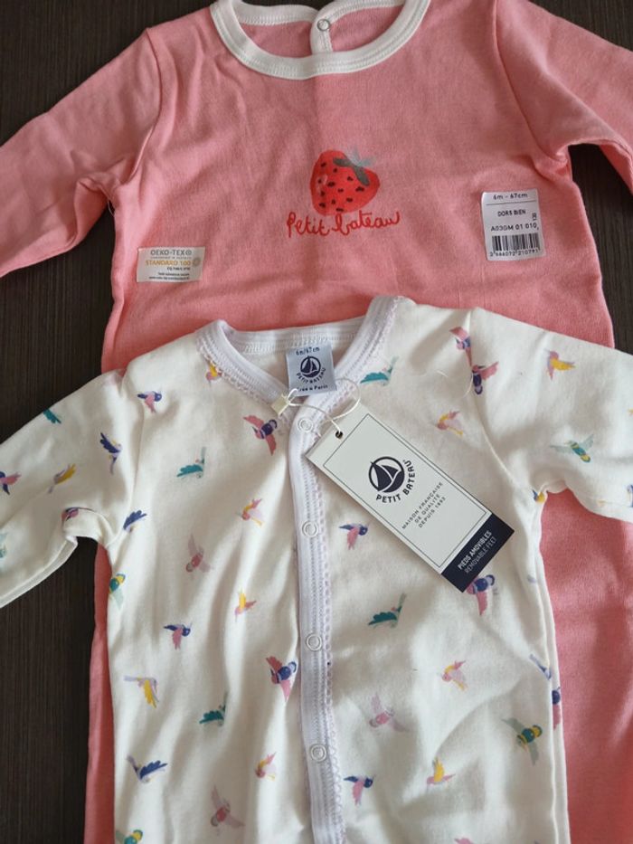 Lot de deux pyjamas fille petit bateau en coton 6 mois - photo numéro 2