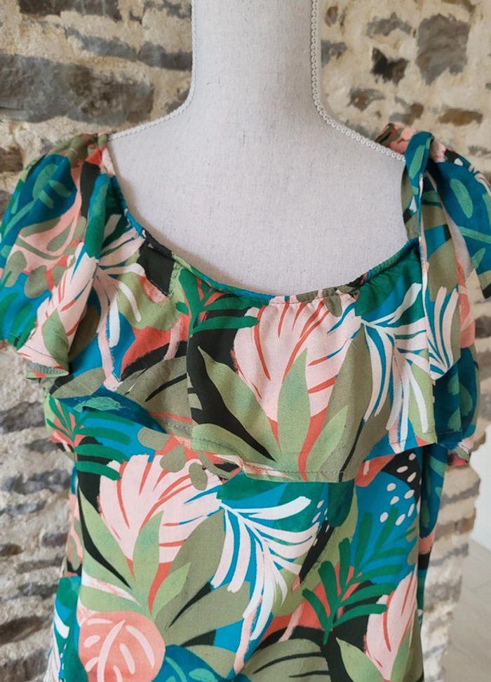 Blouse à motifs feuilles vert rose kaki La Redoute Taille 44 - photo numéro 2