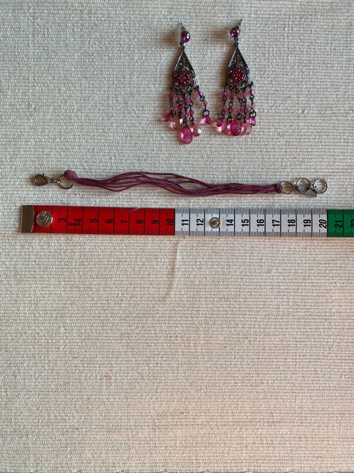 Parure bijoux bracelet et boucles d’oreilles avec strass et perles fuchsia Mariagrazia Must - photo numéro 12