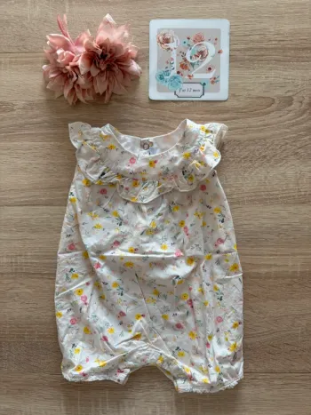 Combinaison blanche à fleurs Petit Bateau 12 mois TBE