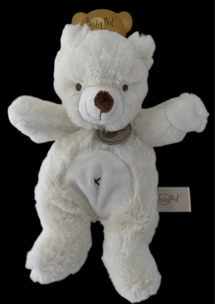 B6312❤️ Doudou Peluche Pantin Ours Babynat Baby Nat  Blanc Écru Nombril Croix