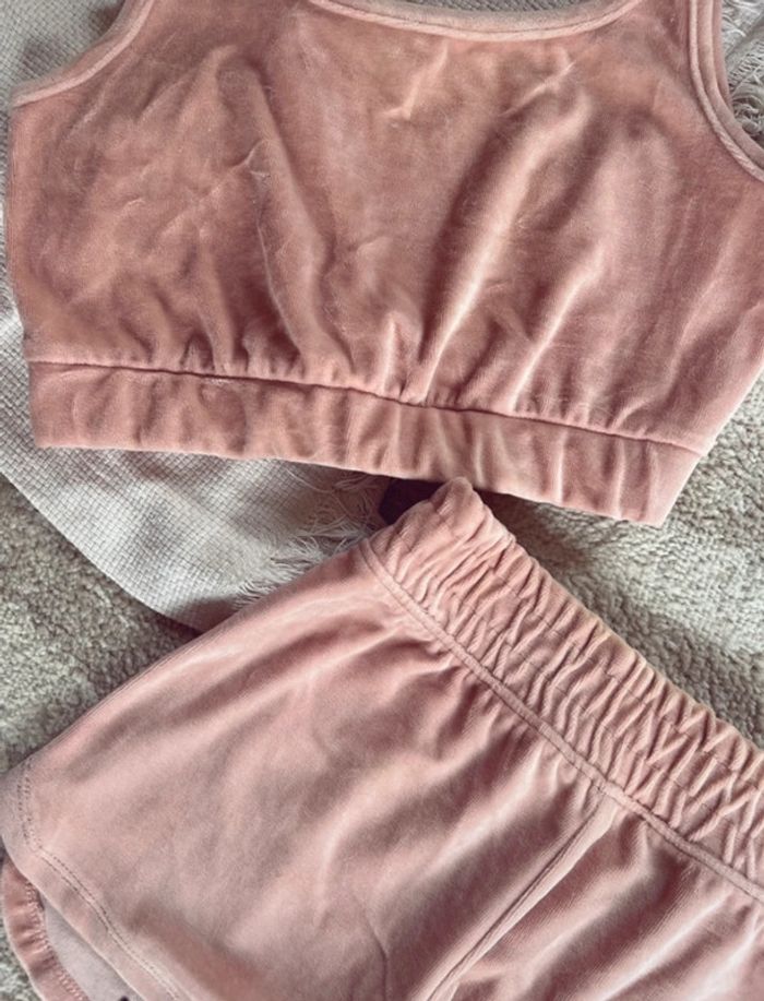 Ensemble femme short et débardeur rose velours xs - photo numéro 3