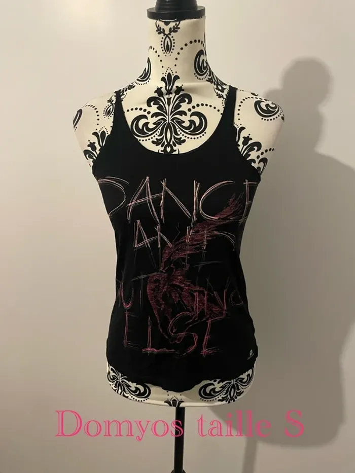 Débardeur large bretelles noir à motifs rose Domyos taille S
