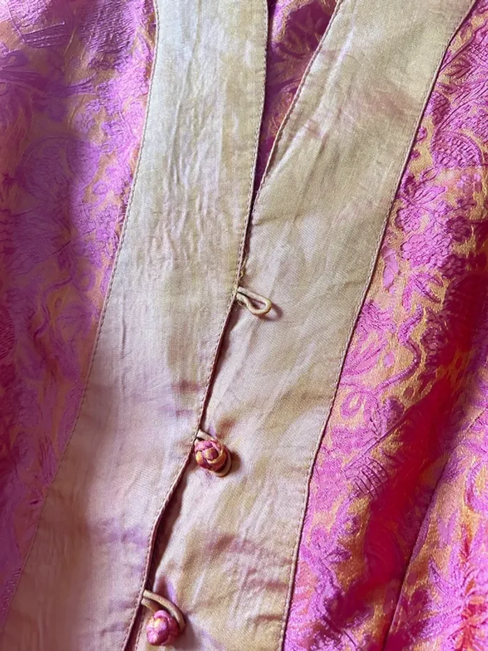 top vintage sans manches 100% soie – style asiatique – or/rose - photo numéro 6