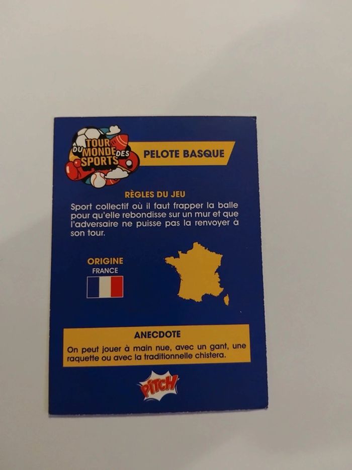 Carte PITCH - Tour du monde des sports n° 20 - Pelote Basque - France - photo numéro 2