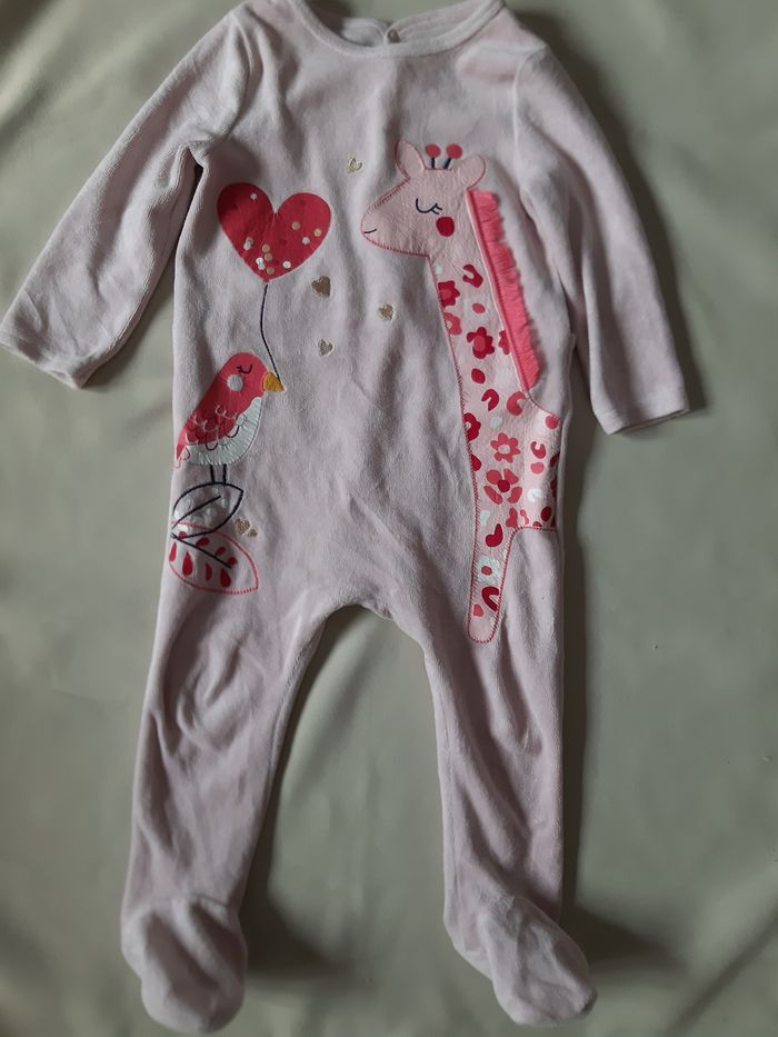 pyjama velours chaud 1 pièce fille - DPAM - girafe, oiseau - 24 mois - photo numéro 2