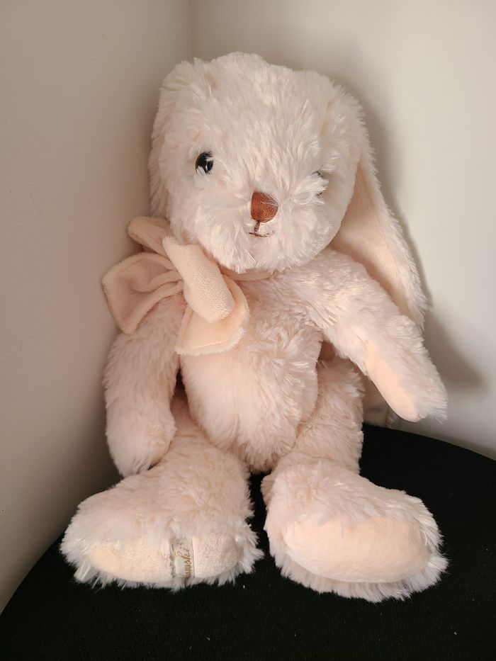 Peluche doudou lapin blanc écru crème beige nœud 40 cm Bukowski - photo numéro 4