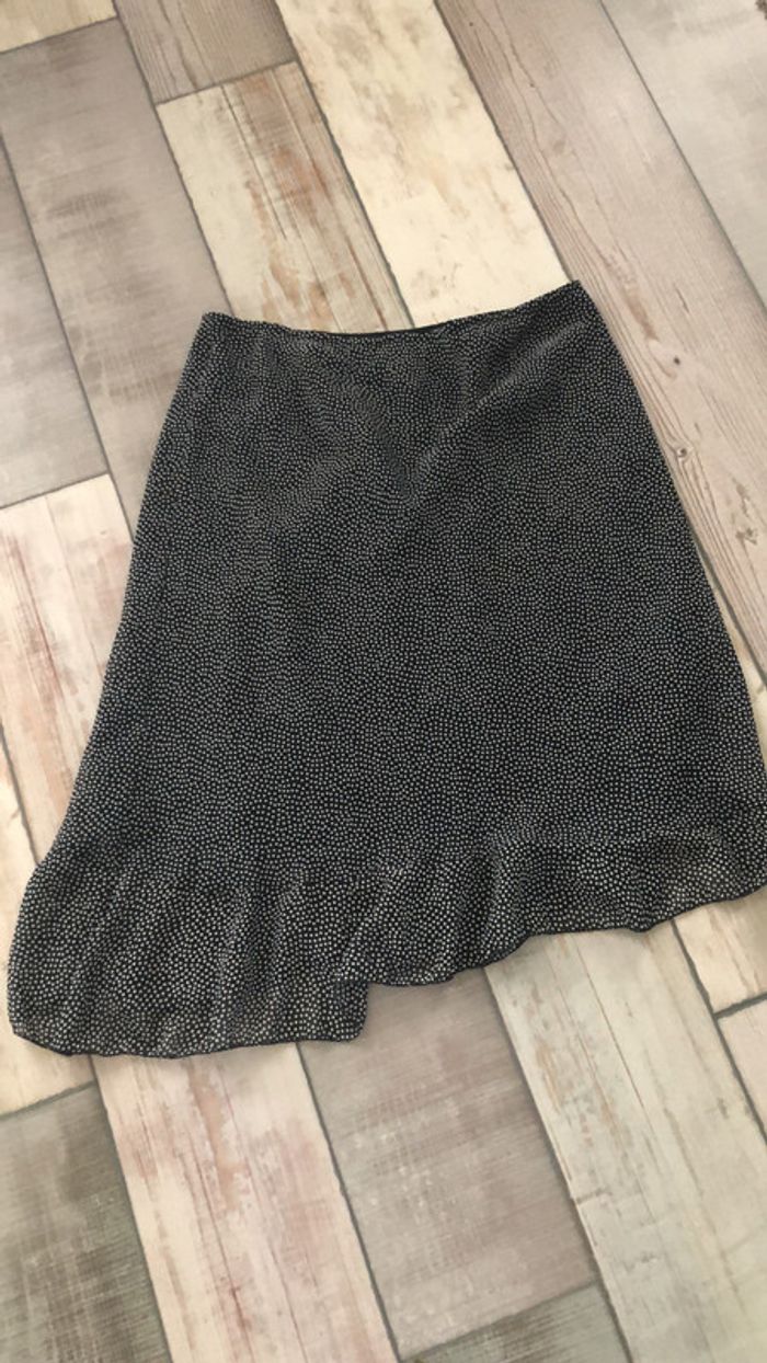 Zara - Jupe mi longue légère - noir à pois blanc - T42