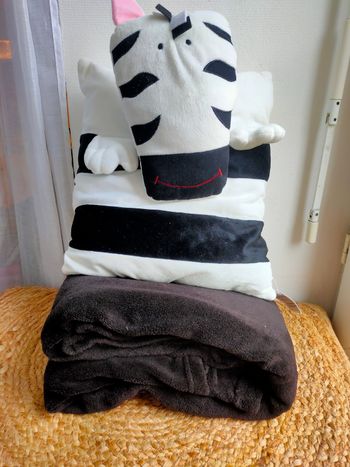 Ensemble oreiller et couverture thème Zèbre