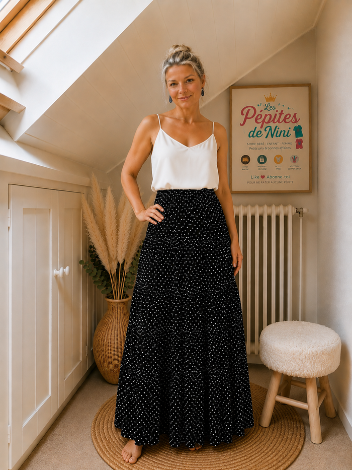 🖤 Robe longue noire à pois blancs 🖤 - photo numéro 1