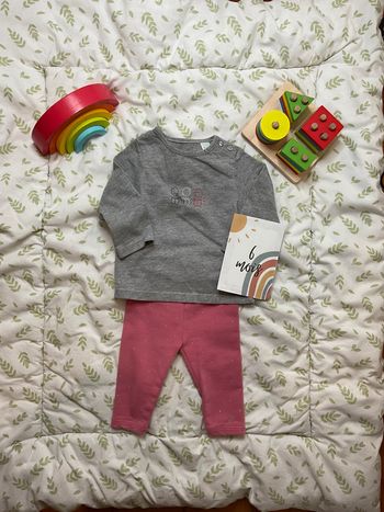 ensemble teeshirt manches longues gris e legging épais rose obaibi 6 mois