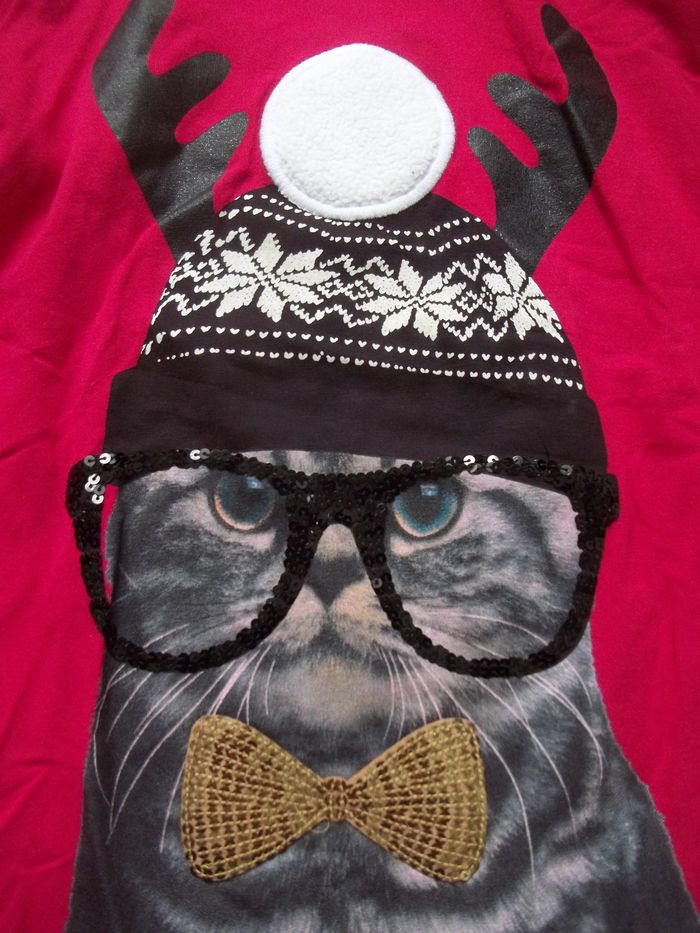 Sous-pull rouge chat de Noël Here+There 158/164 cm - photo numéro 2