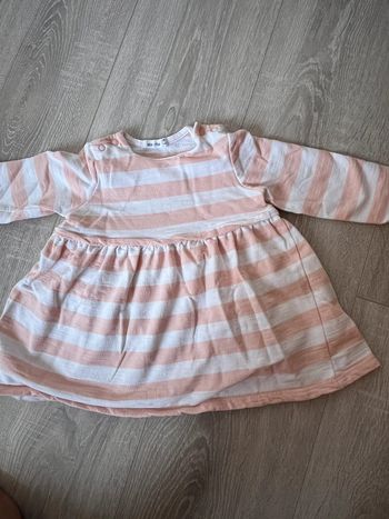 Robe hiver bébé fille 12mois rayé saumon blanc
