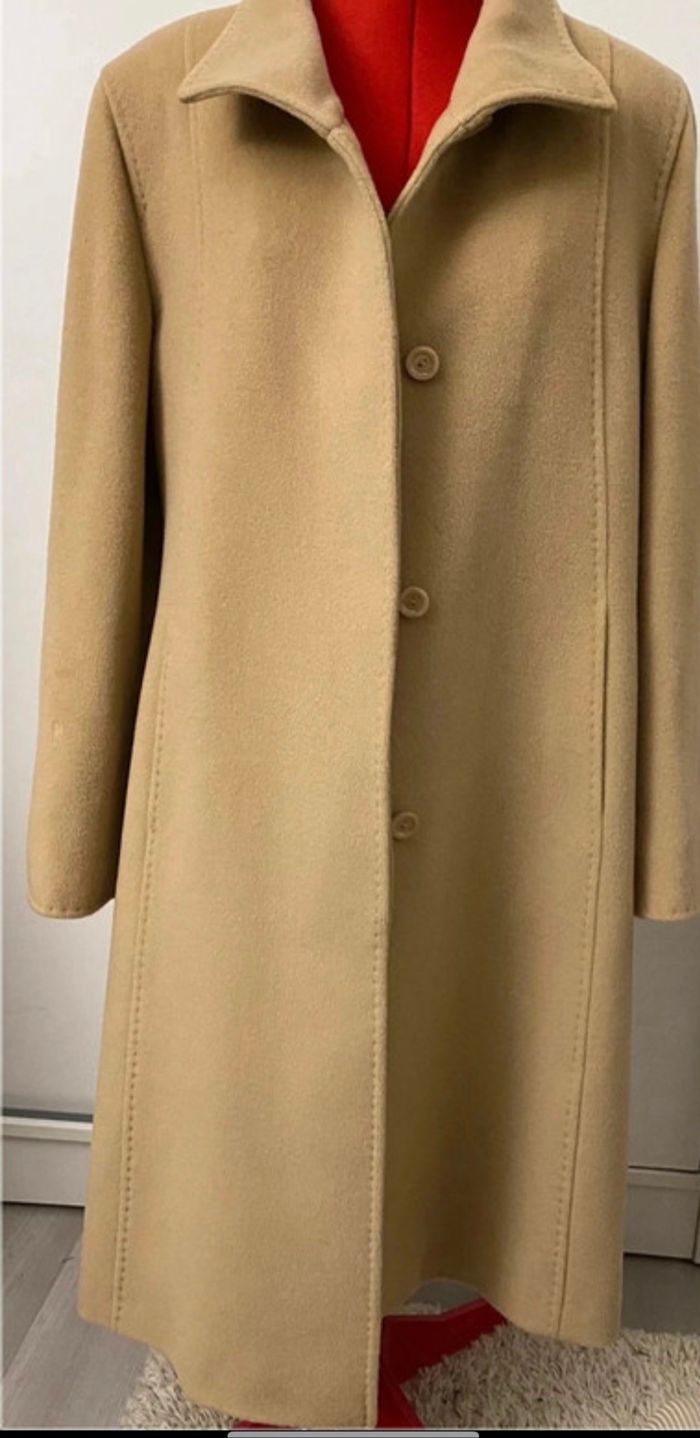 Manteau long droit beige laine vierge Un Jour ailleurs - photo numéro 2