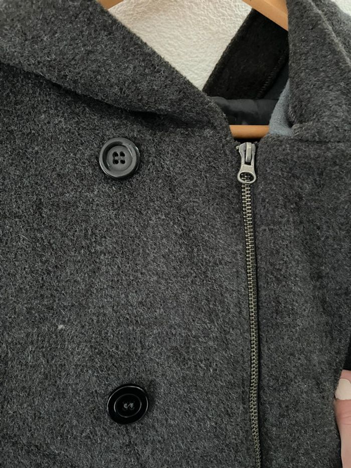 Grand duffle coat vintage gris foncé / anthracite à capuche - photo numéro 3