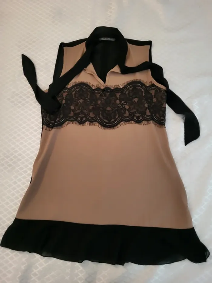 Vintage t-shirt/blusa nera/beige scuro tg S/M it (verificare le misure) - photo numéro 3