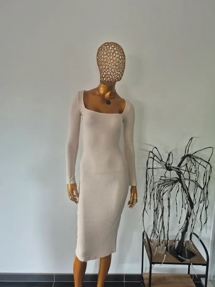 Robe Longue Crème Manches Longues Femme Taille S/36