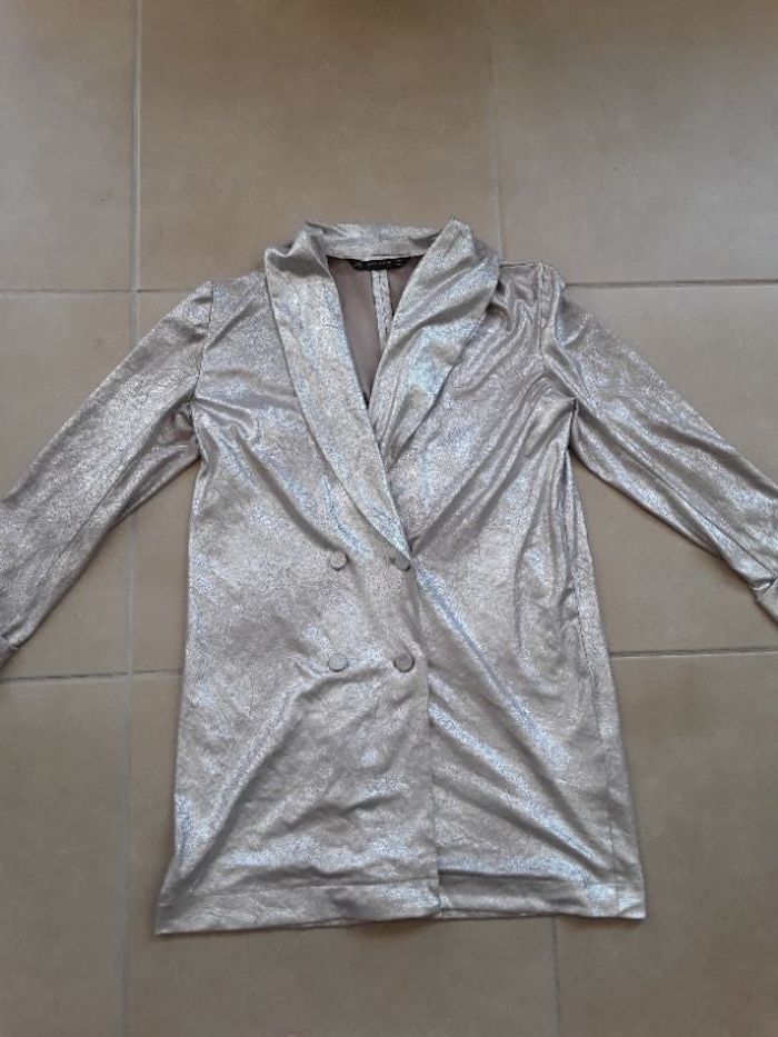 Gilet long argenté femme 36 ZARA TBE