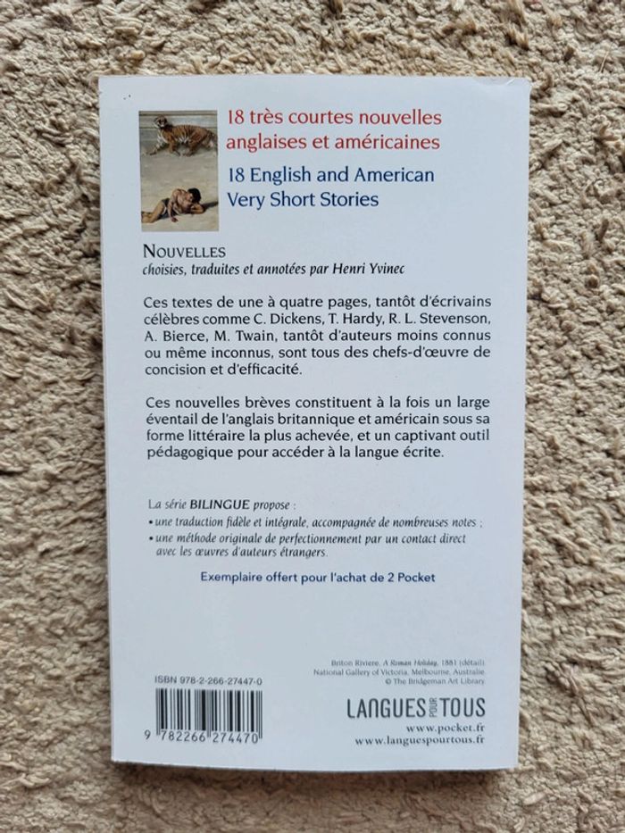 Livre bilingue Français / anglais 18 très courtes nouvelles anglaises et américaines - photo numéro 2