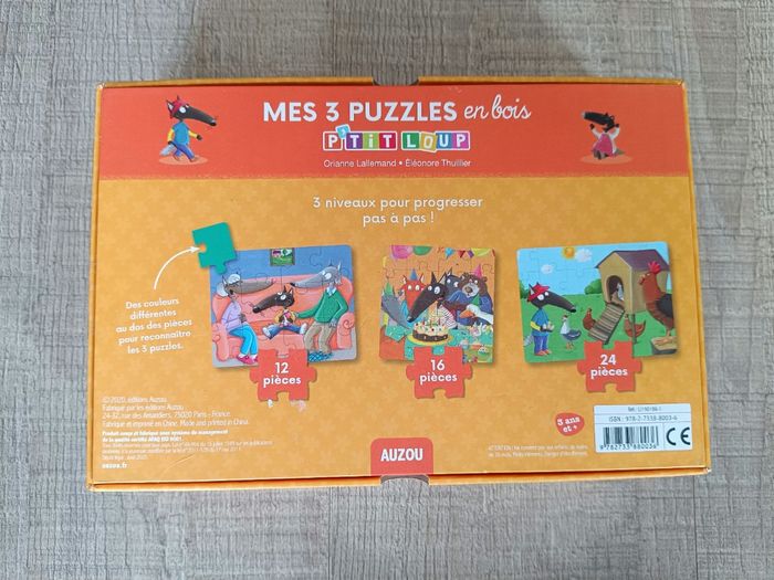 3 puzzles en bois petit loup - photo numéro 6