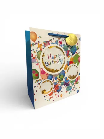 Sac cadeau Joyeux Anniversaire motif étoile confettis décoratifs 27 x 33 x 14 cm Neuf