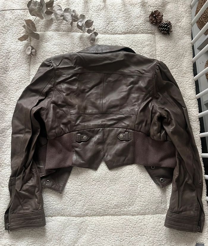 Veste courte cuir véritable marron - photo numéro 6