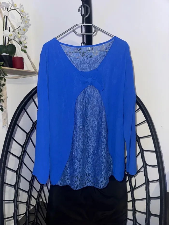Tunique bleu manches longues – Taille L/XL, élégante avec nœud dans le dos - photo numéro 3