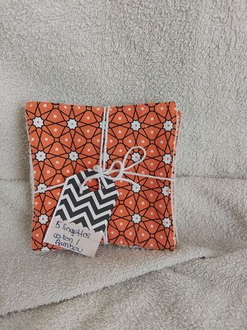 🧼 Lot de 5 lingettes lavables coton Oeko-Tex & bambou – fait main