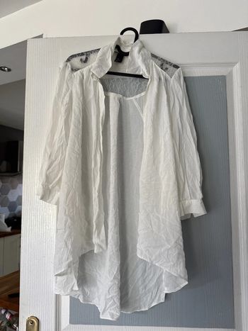 Blouse longue avec dentelle h et m 38 blanche femme