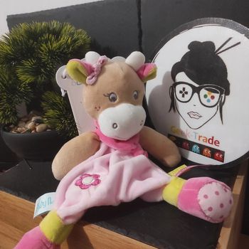 Doudou Peluche Plat Vache Coquillette Rose Beige Blanc Fleur Baby NAt Bn0172