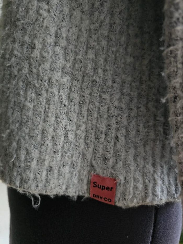 Pull gris chiné col roulé côtelé - Superdry - taille 40 - L - photo numéro 3