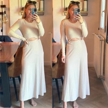 Belle robe longue texturée beige – Taille S – Zara