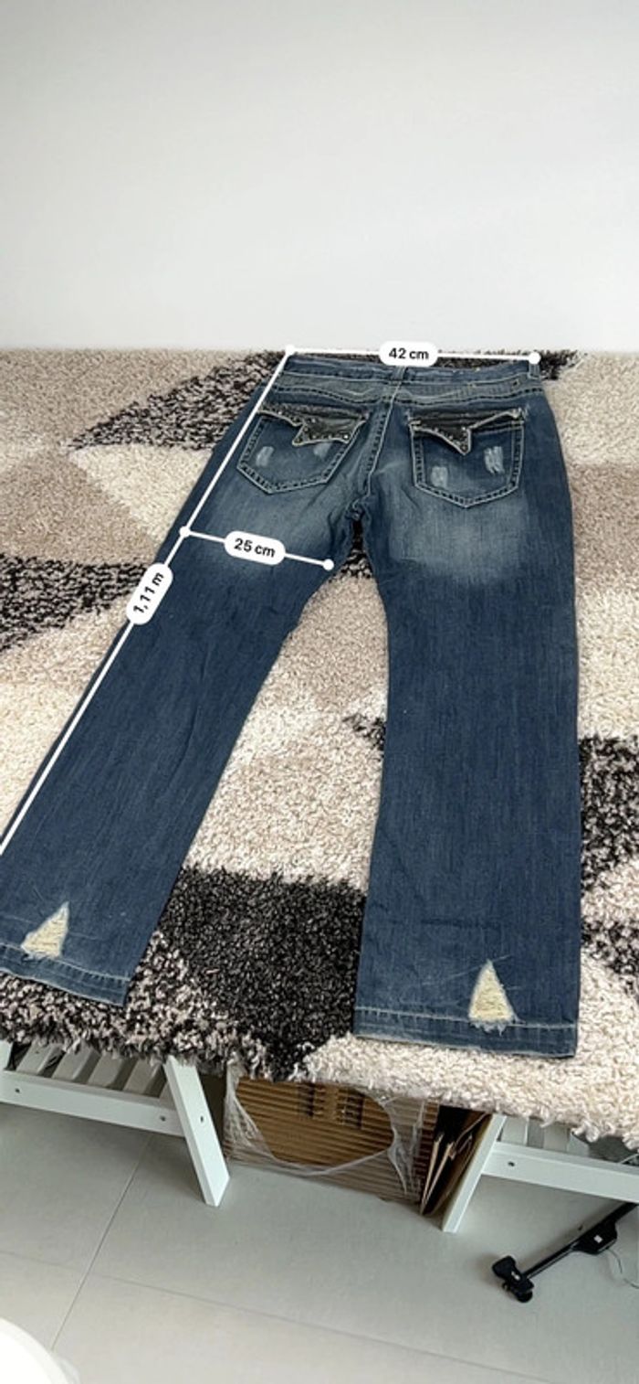 Jean large Y2k opium avec poches en cuir taille 33 bleu marine Denim jean japonais - photo numéro 8